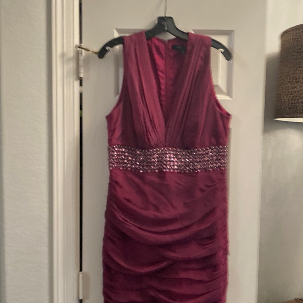 Size 14 cocktail dress, gathered with beads and nail heads